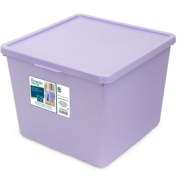 Your Zone Kids Large Plastic Stacking Storage Bin with Lid, Purple, 12 in x 12.4 in x 9.4 in