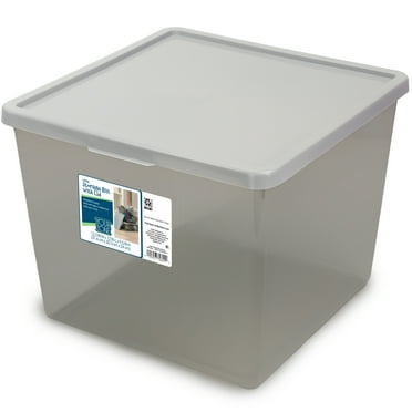 Your Zone Large Tinted Clear Plastic Stacking Storage Bin with Lid, Grey, Kids and Teens