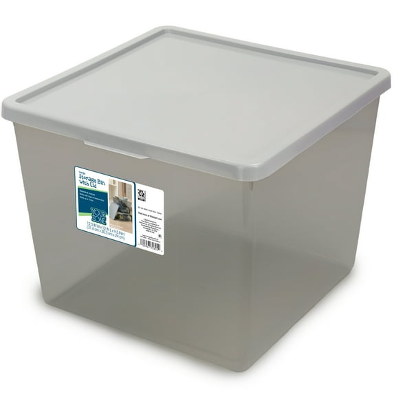 Your Zone Kids Large Tinted Clear Plastic Stacking Storage Bin with Lid, Grey, 12 in x 12.4 in x 9.4 in