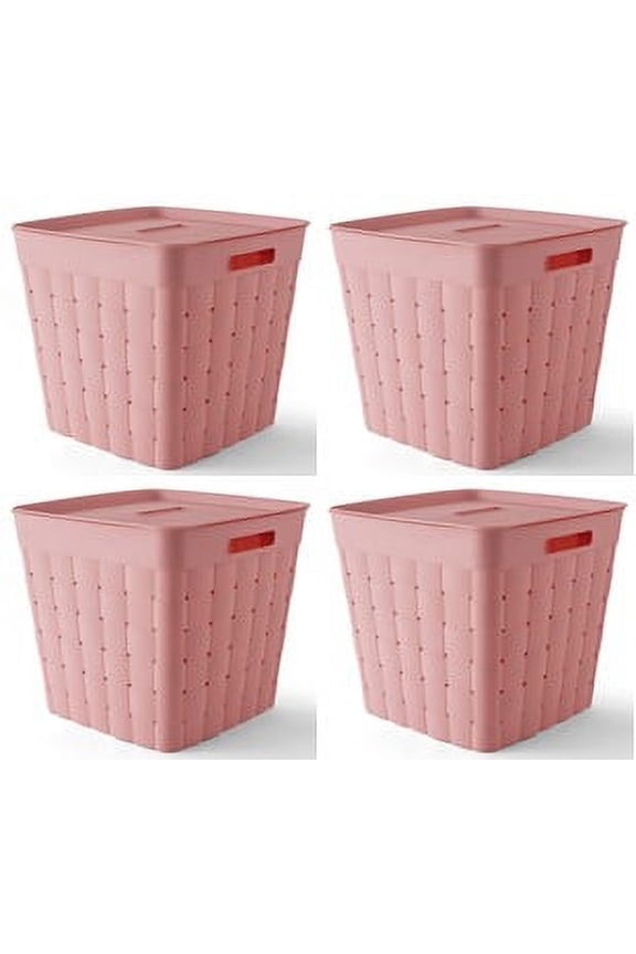 Large Wide Weave Stacking Bin, Pink, 4/Case