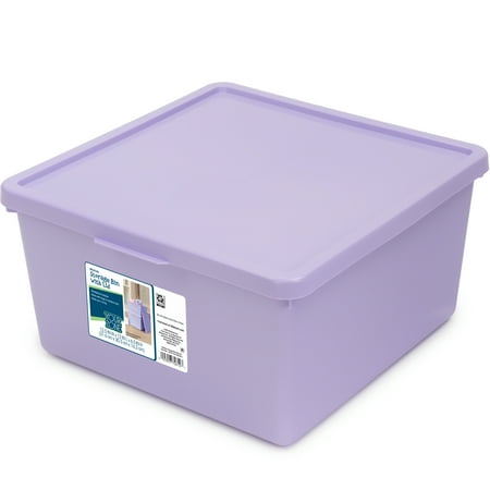 Your Zone Kids Medium Plastic Stacking Storage Bin with Lid, Purple, 12 in x 12.4 in x 6.3 in