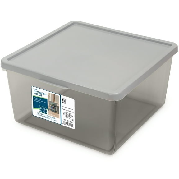 Your Zone Kids Medium Tinted Clear Plastic Stacking Storage Bin with Lid, Grey, 12 in x 12.4 in x 6.3 in