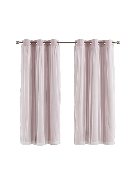 Your Zone Pink Blackout with Sheer Overlay Grommet Curtain Panel, 37" x 63"