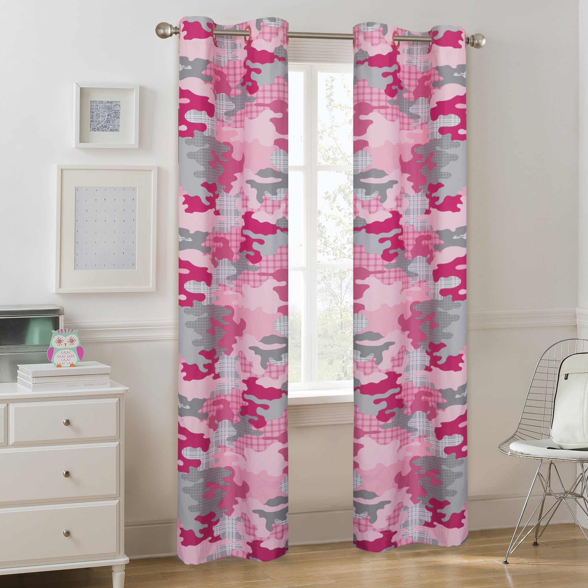 Your Zone Pink Camouflage Room Darkening Grommet Single Curtain Panel, Pink, 30" x 84"