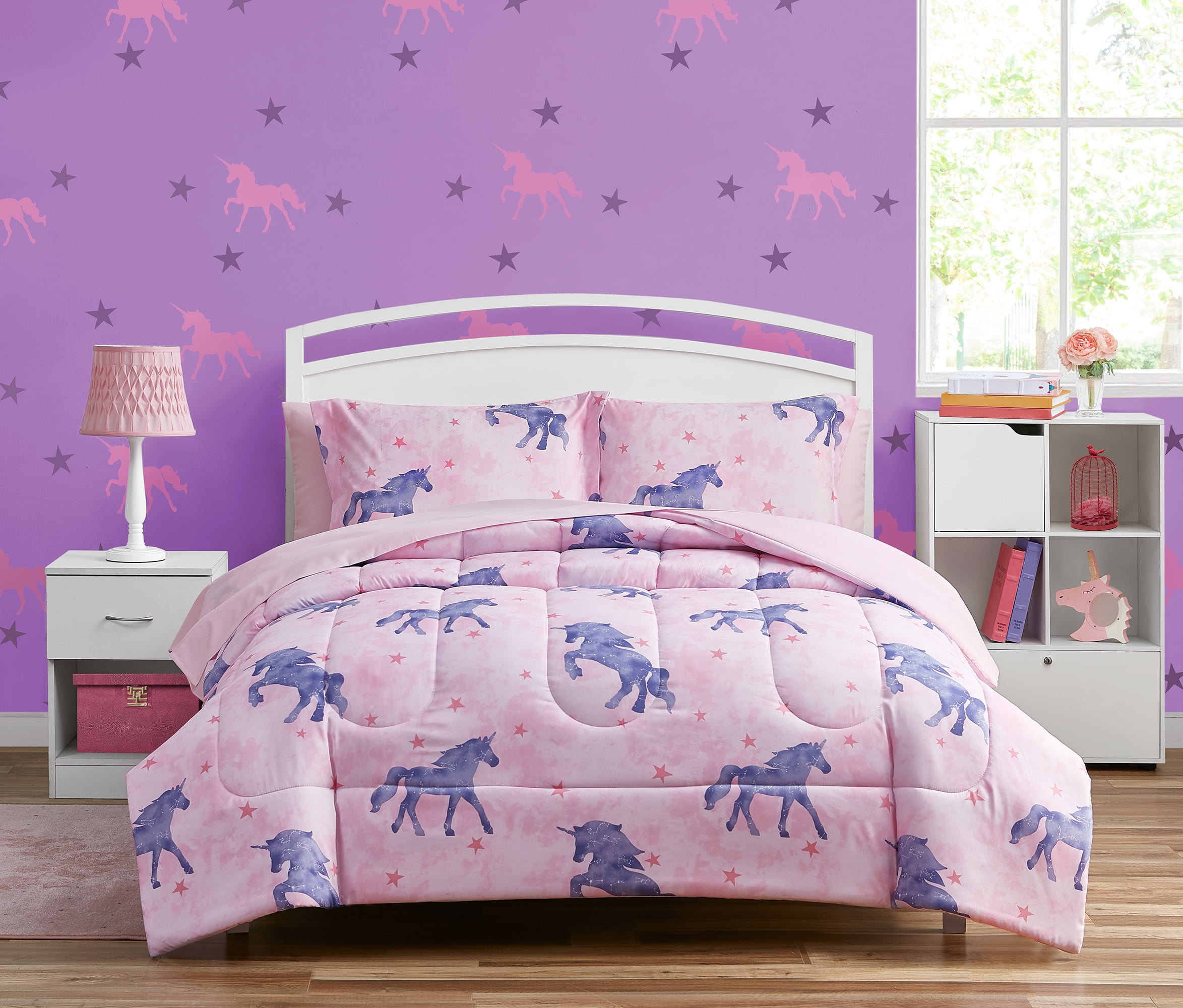 Your Zone Pink Unicorn Magic Full Bedding Set for Kids, Machine Wash, 7