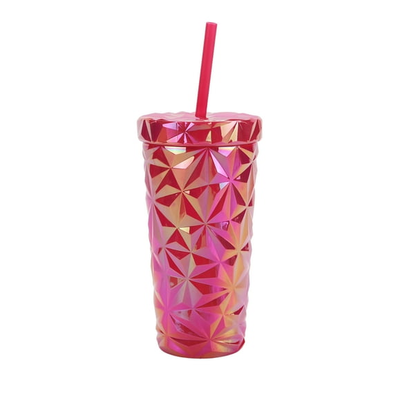 Your Zone 16-Ounce Plastic Double Wall Insulated Iridescent Textured Tumbler, Pink