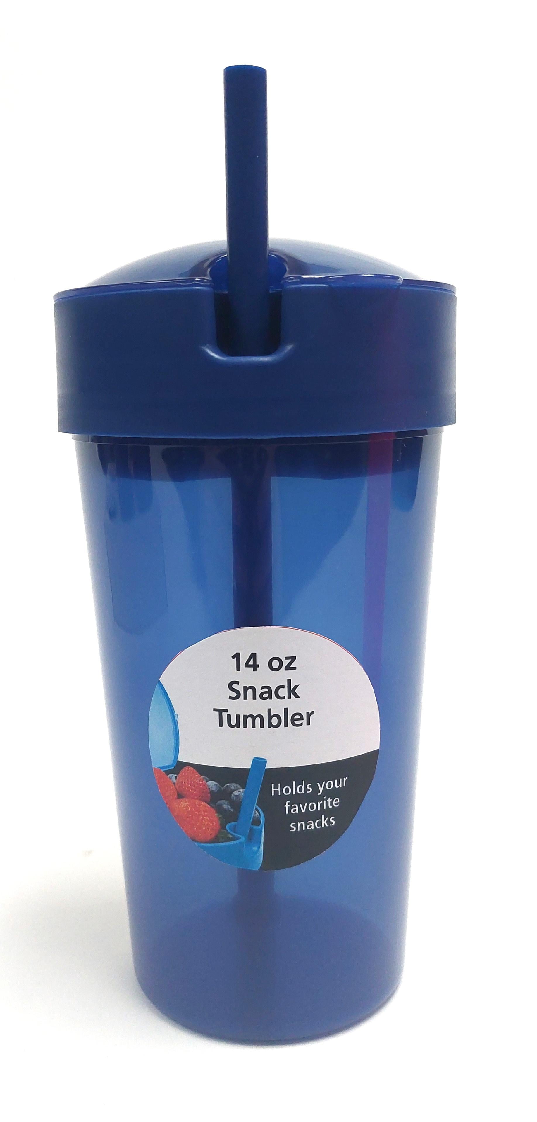 Your Zone Plastic Blue Snack Tumbler with Straw, 14 oz
