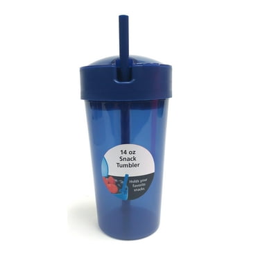 Your Zone Plastic Blue Snack Tumbler with Straw, 14 oz
