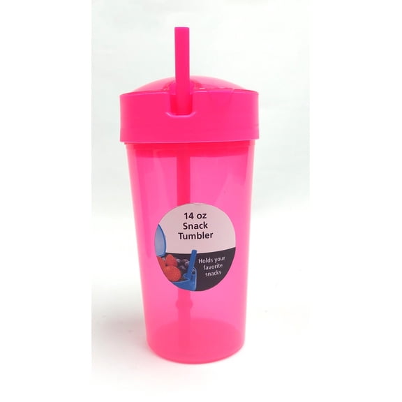 YourZone Hydration 14 oz Pink Polypropylene Snack Tumbler with Straw
