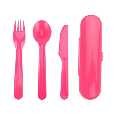 Your Zone 4 Count Pink Plastic Utensil Set with Fork, Spoon, Knife, and Travel Container