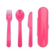 Your Zone Pink 4 Count Plastic Utensil Set with Fork, Spoon, Knife and Travel Container