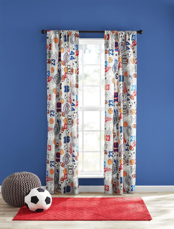 Your Zone Print Room Darkening Curtain Panel Pair, Set of 2, Gray Sports, 30" W x 84"L