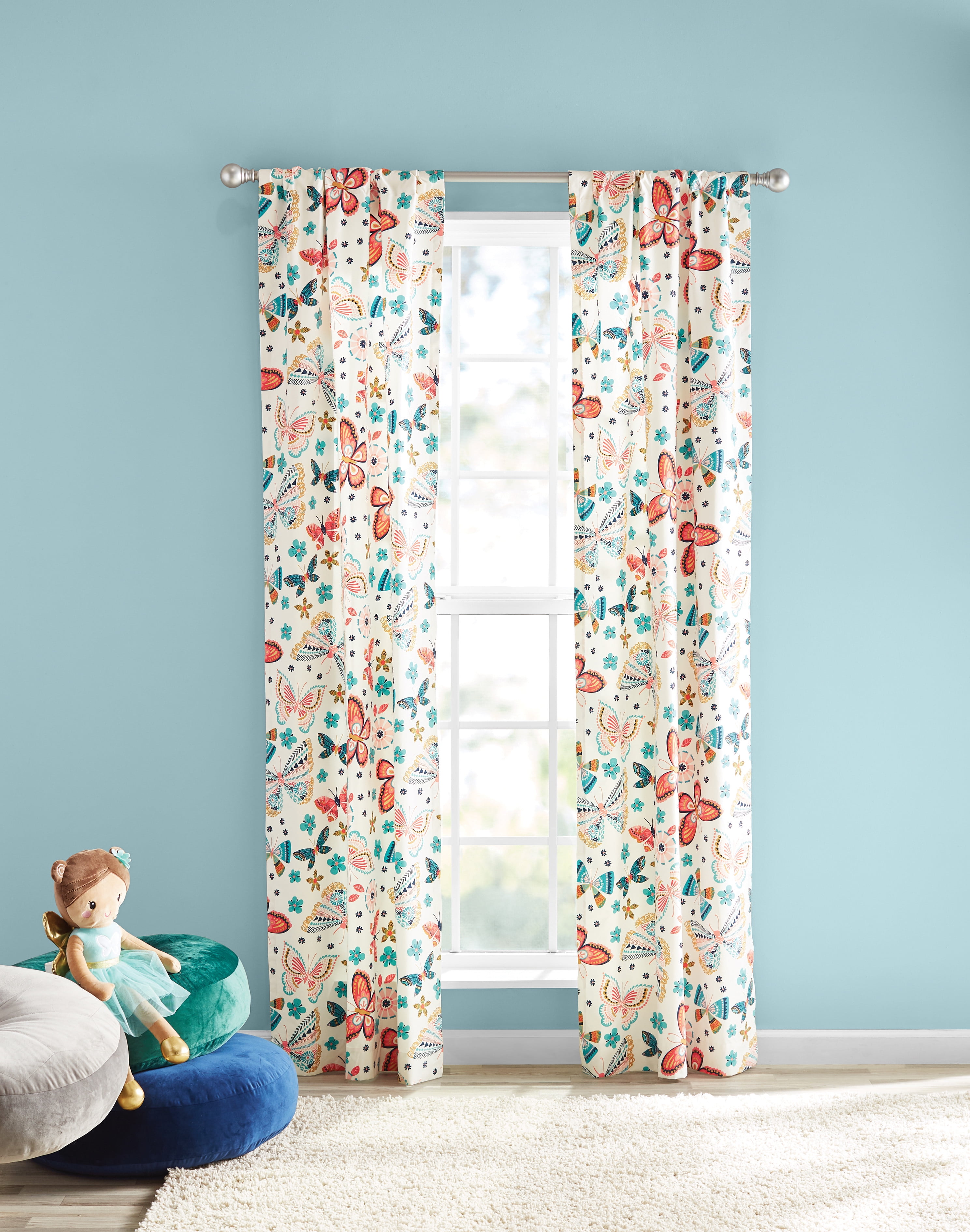 Your Zone Print Room Darkening Curtain Panel Pair, Set of 2, Multi-Color Butterfly, 30" W x 84"L