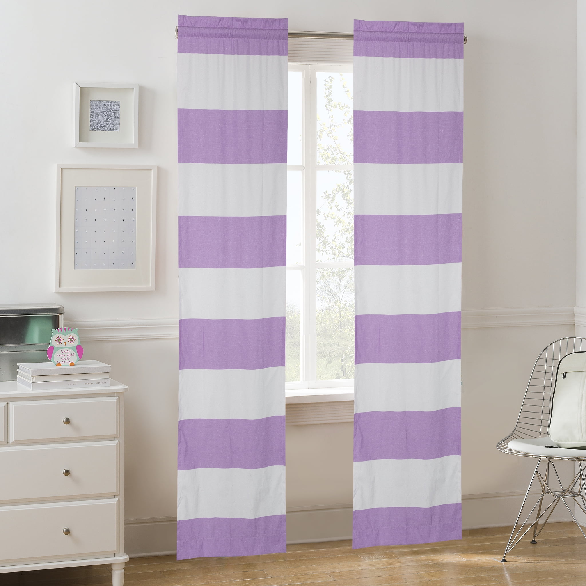 Your Zone Cabana Stripe Room Darkening Curtain Panel Pair, Set of 2, Purple, 30"W x 84"L