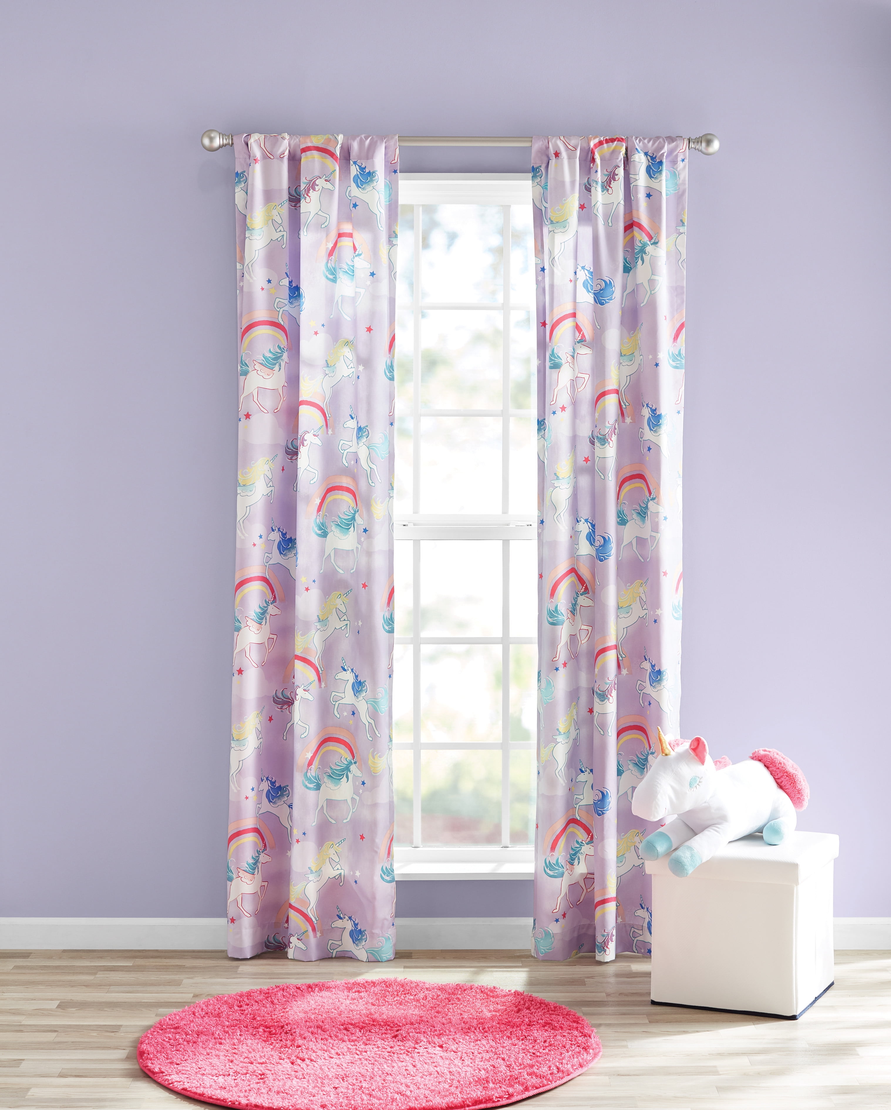 Your Zone Unicorn Purple Print Room Darkening Rod Pocket Top Curtain