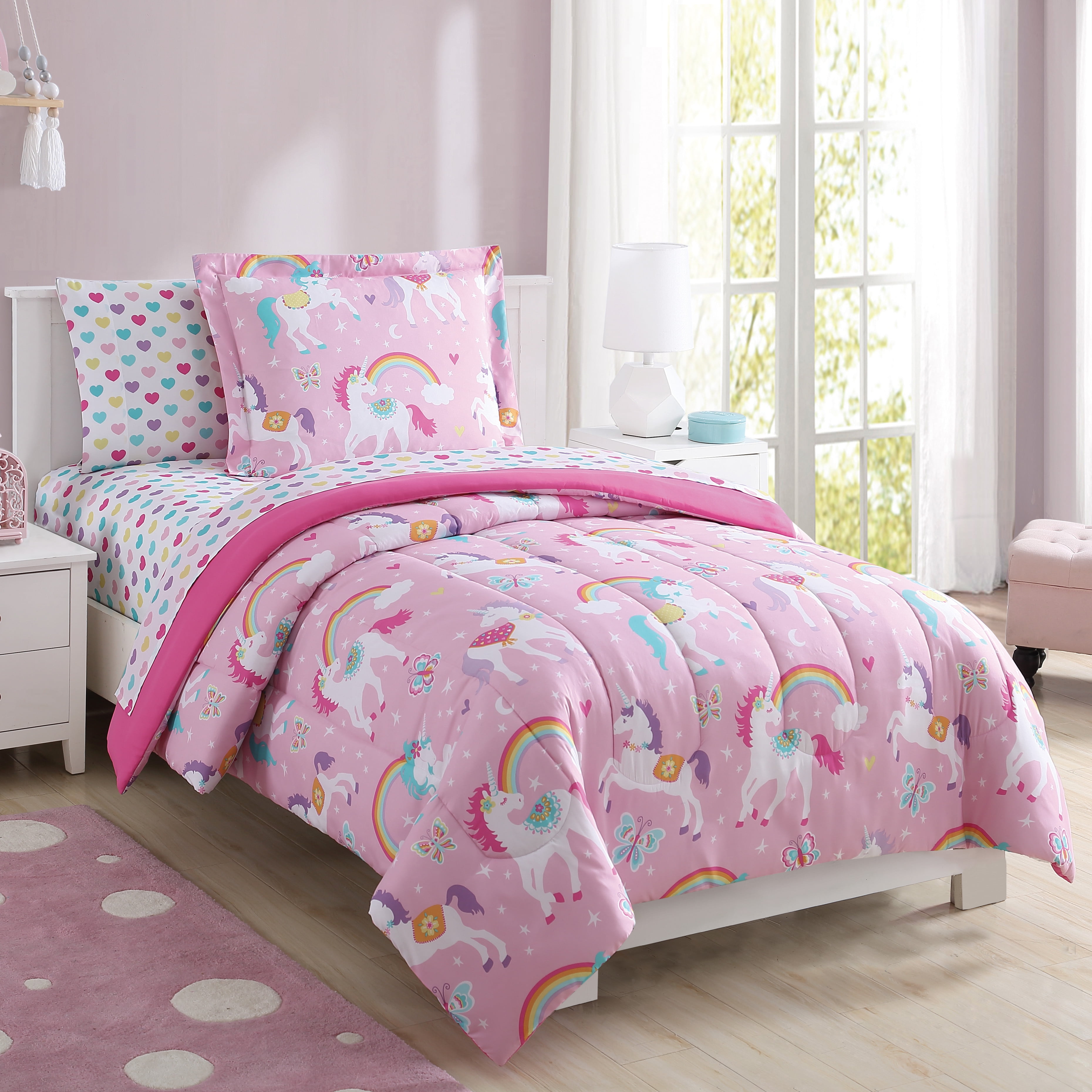 Your Zone Rainbow Unicorn Bed-in-a-Bag Coordinated Bedding Set, Pink, Twin Size