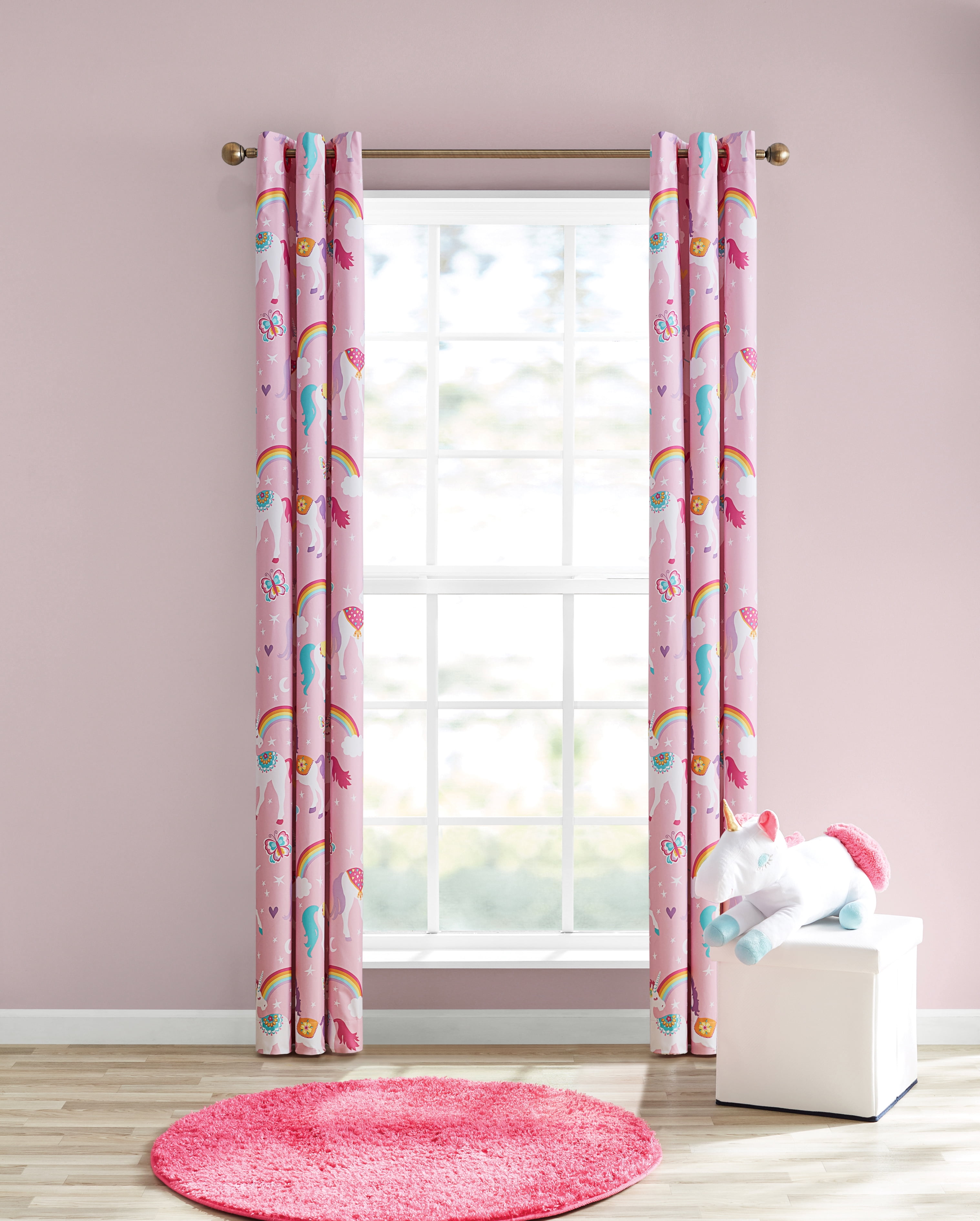 Your Zone Rainbow Unicorn Pink Room Darkening Grommet Top Single Curtain Panel, 42" x 84"