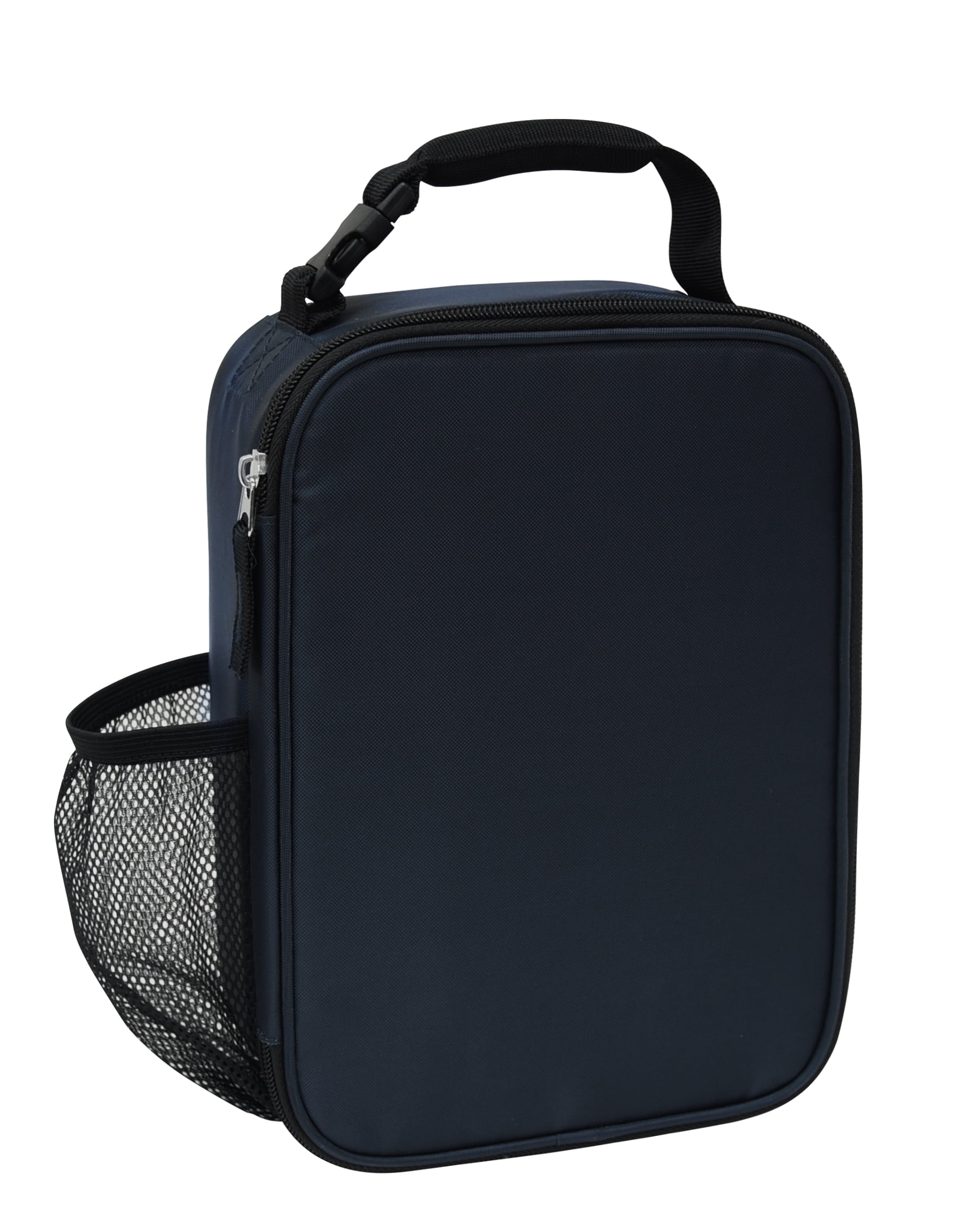 Your Zone Reusable & Insulated Lunch Bag with Handle and Side Mesh Bottle Pocket, Navy Blue, Durable 420D Polyester
