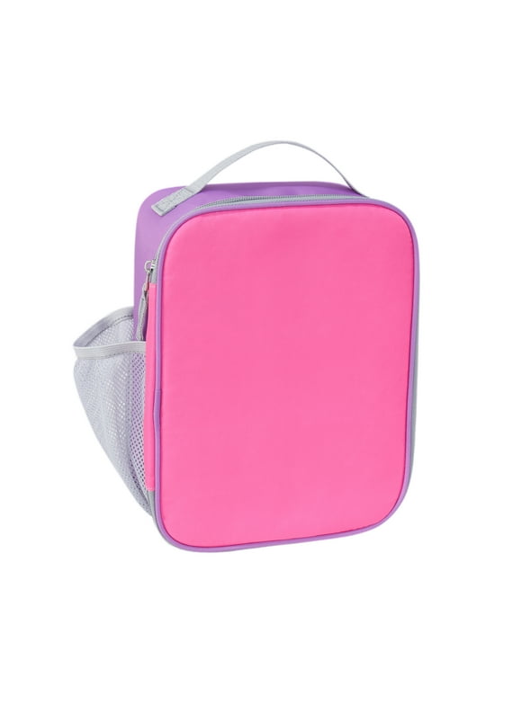 Your Zone, Reusable Lunch Bag / Insulated Lunch Kit / Classic Lunch Box, with top handles and side mesh pocket for Boys and Girls, Pink and Purple, PVC-free, BPA-free and Phthalate-free