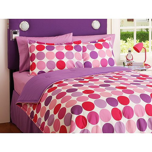 Your Zone Reversible Comforter and Sham Set, Purple Dot/Purple Berry