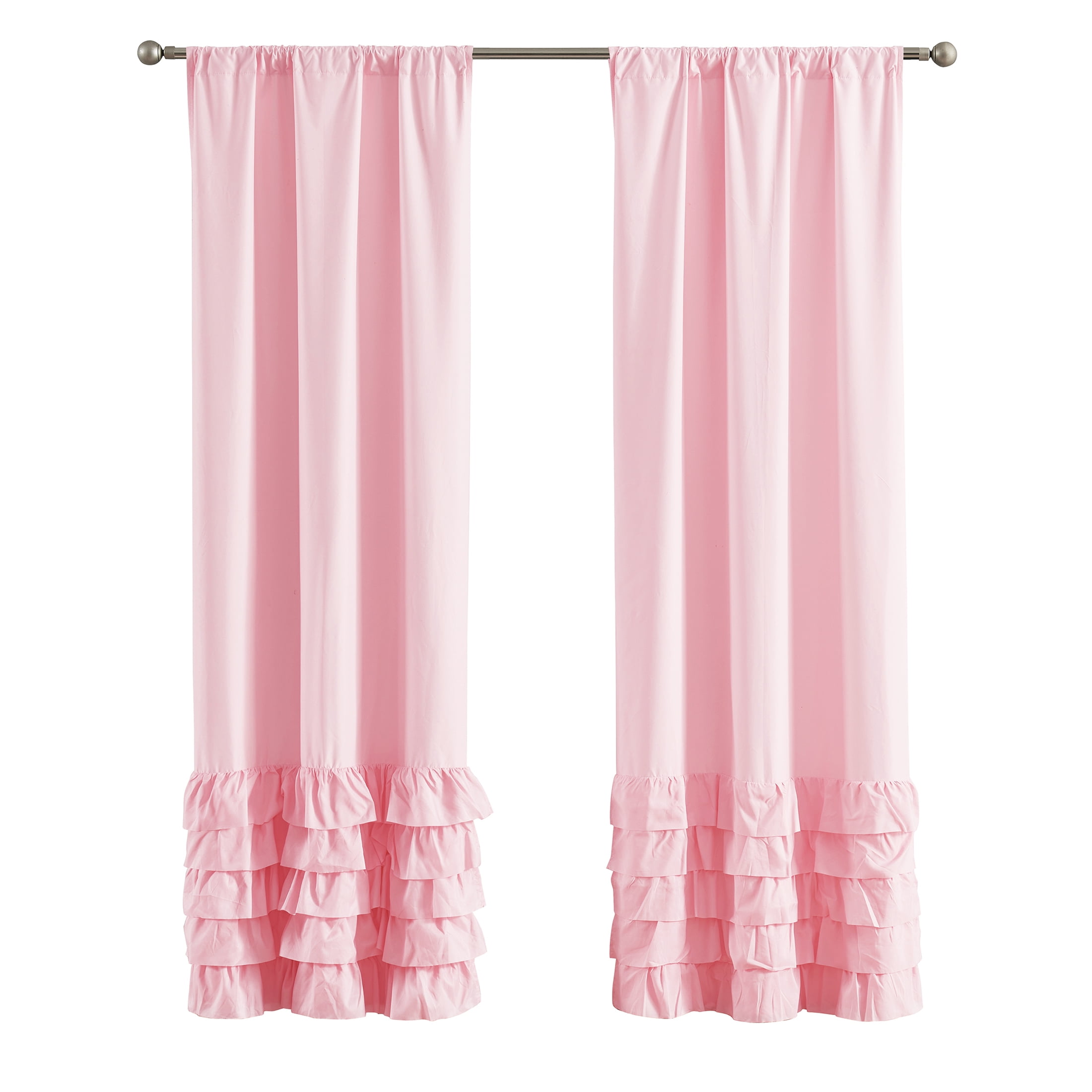 Your Zone Pink Ruffle Reversible Rod Pocket Blackout Curtain Panel, 37" x 95"