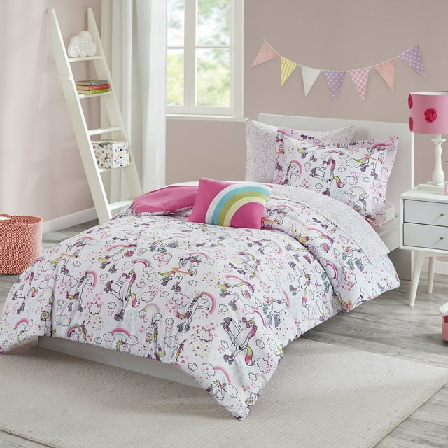 Your Zone Roller-Skating Unicorn Multicolor 8 Piece Bed in a Bag Comforter Set Full