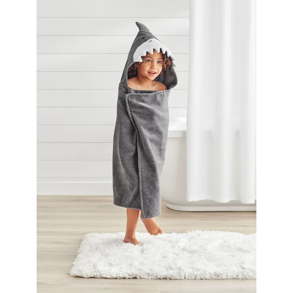 Your Zone Shark Cotton Hooded Towel, Gray, Ages 2-4, Great for Kids After Bath, Beach and Pool