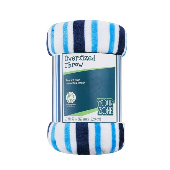 Your Zone, Blue Stripes XL Oversized Throw Blanket, 72 x 50 inches, Great for a Kids Bedroom, Super Soft and Cozy