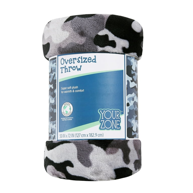 Your Zone Soft Gray Camo XL Oversized Throw Blanket for kids 72 x 50 inches Walmart