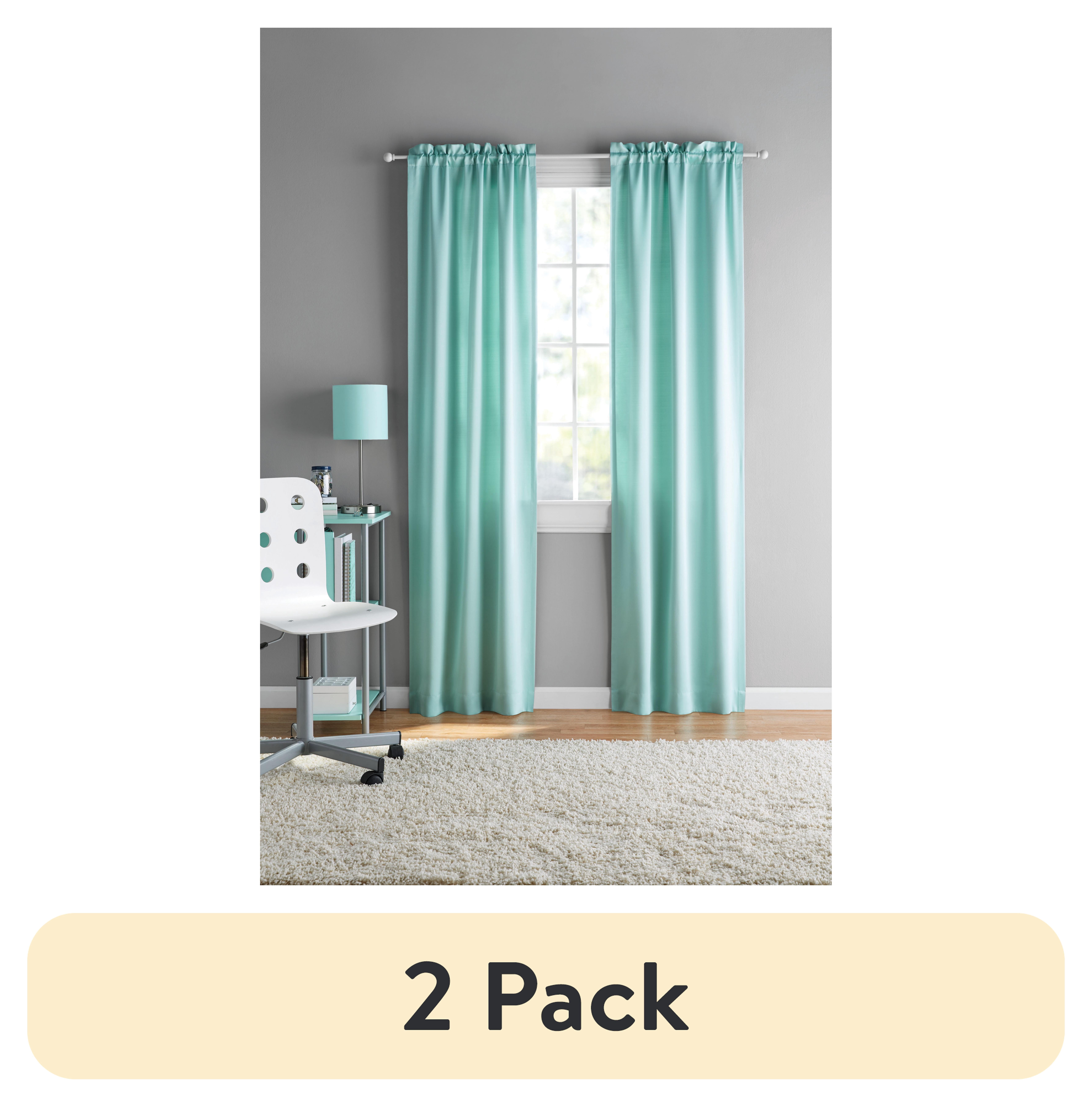 (2 pack) Your Zone Solid Blackout Rod Pocket Curtain Panel Pair, Set of 2, Mint, 30" W x 63" L
