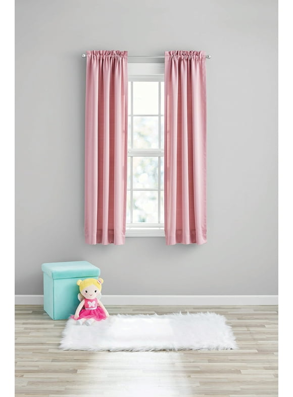 Your Zone Solid Blackout Rod Pocket Curtain Panel Pair, Polar Pink, 30" x 63"