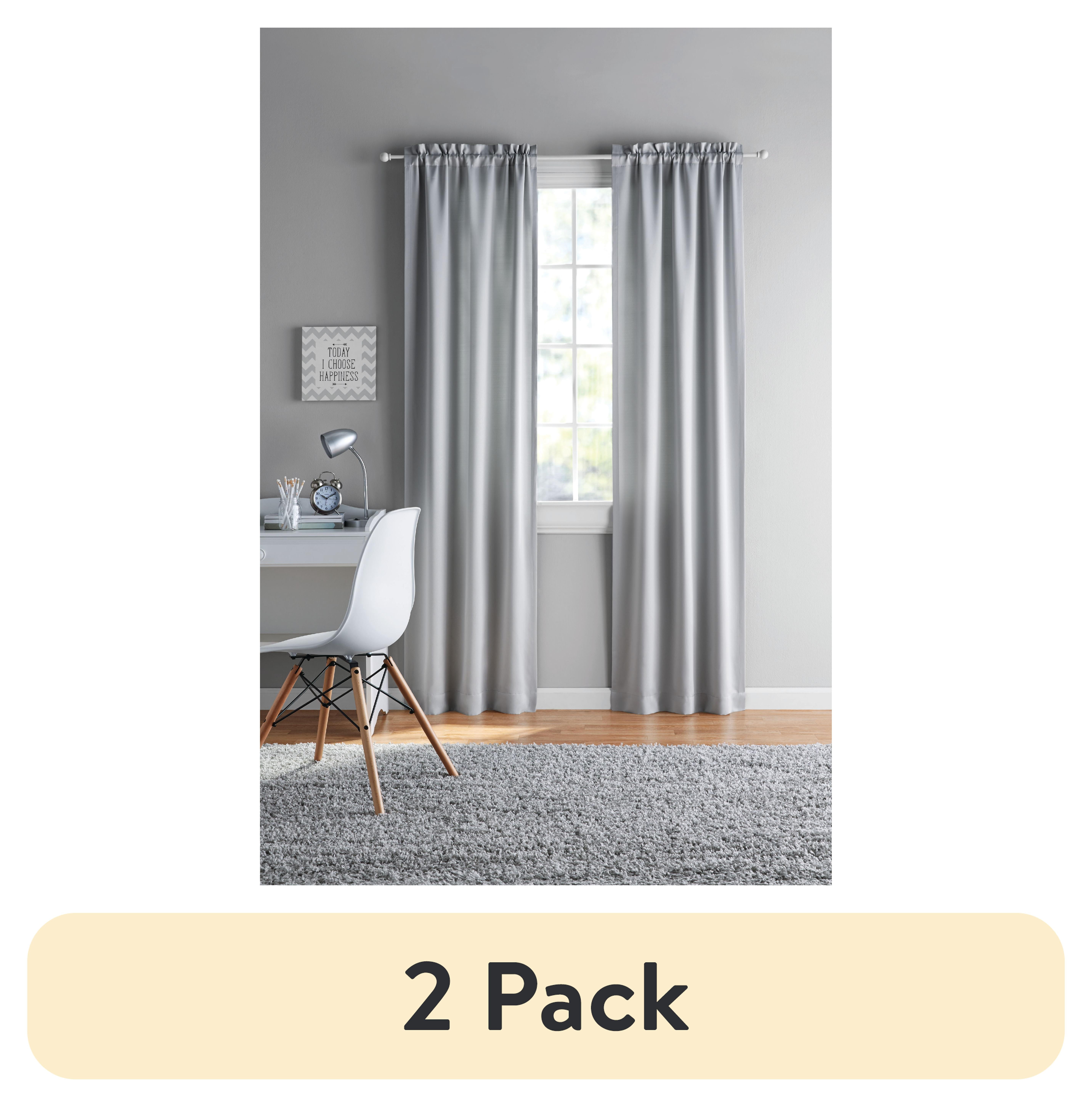 (2 pack) Your Zone Solid Blackout Rod Pocket Curtain Panel Pair, Set of 2, Silver, 30" W x 63" L