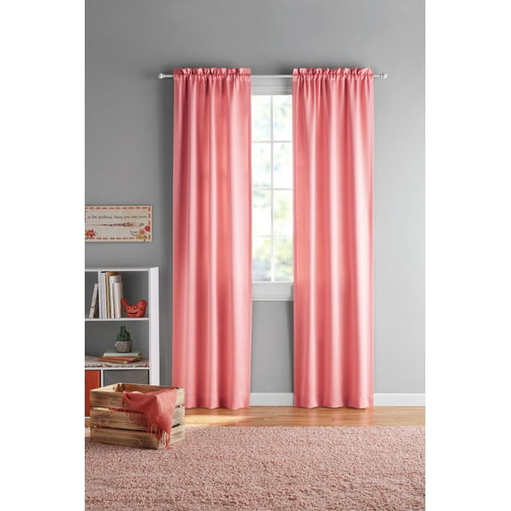 Your Zone Solid Blackout Rod Pocket Curtain Panel Pair, Set of 2, Coral, 30" W x 95" L