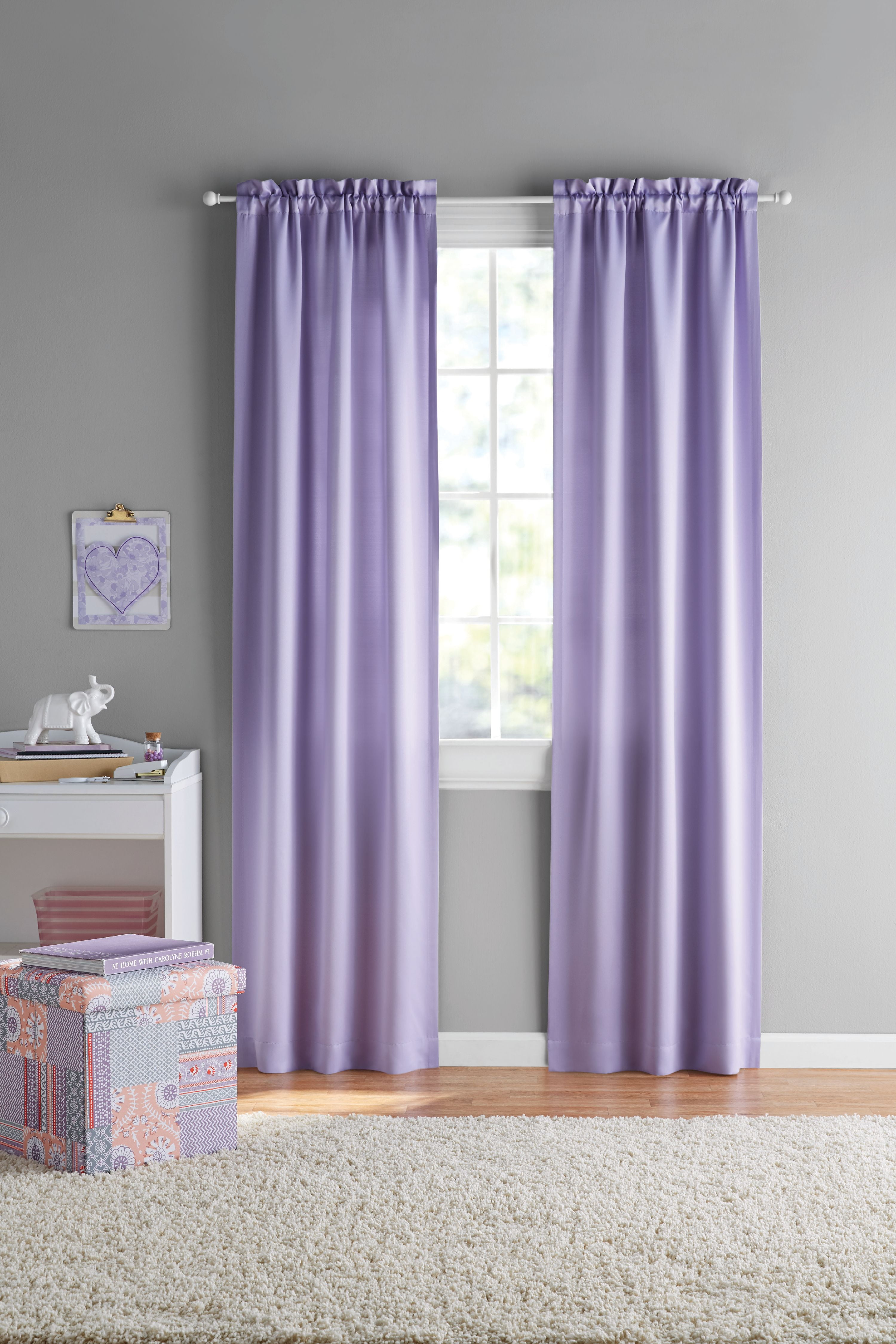 Your Zone Solid Color Room Darkening Rod Pocket Curtain Panel Pair, Set of 2, Purple, 30" W x 84" L