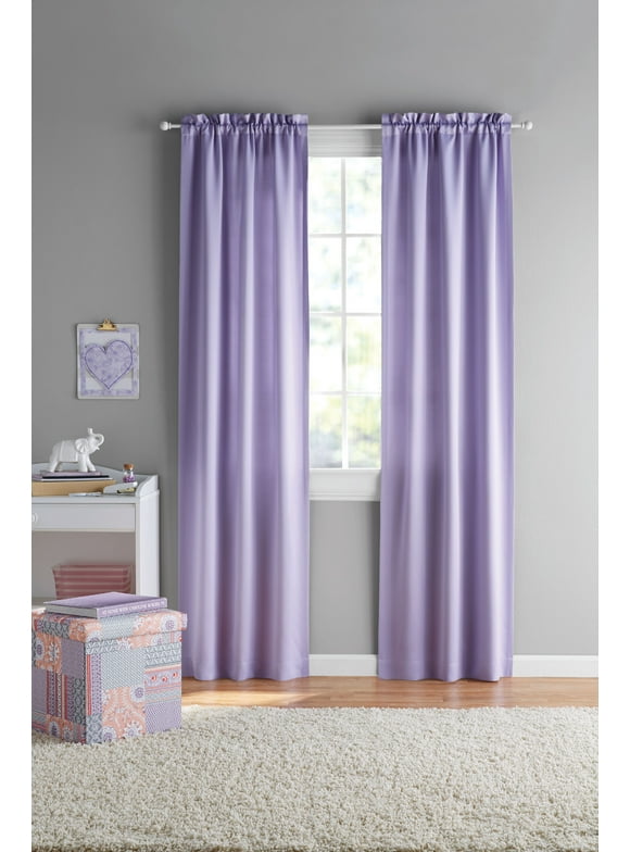 Your Zone Solid Color Room Darkening Rod Pocket Curtain Panel Pair, Set of 2, Purple, 30 x 84