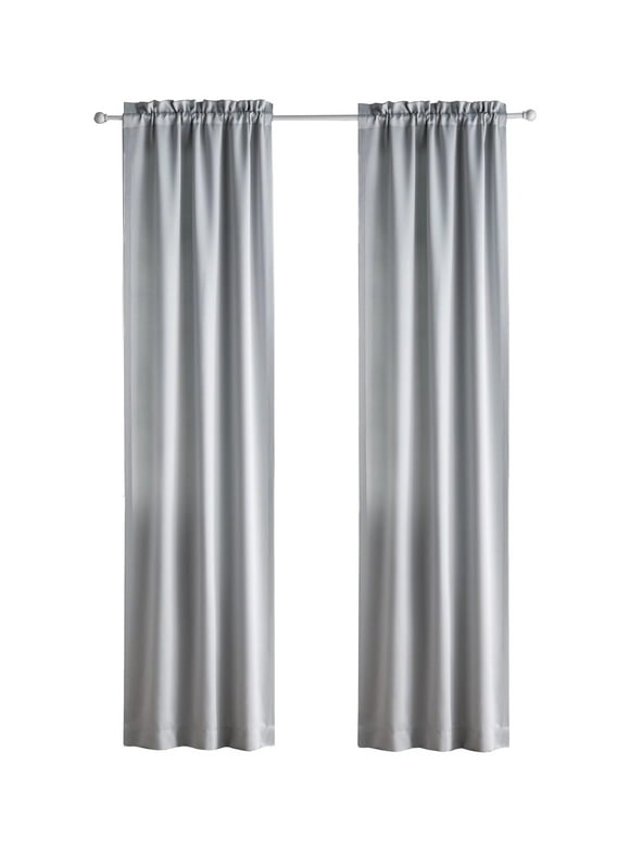 Your Zone Solid Color Room Darkening Rod Pocket Curtain Panel Pair, Set of 2, Silver, 30 x 84