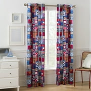 MAINSTAYS Your Zone Sports Patch Blue Room Darkening Grommet Top Single Curtain Panel, 42" x 84"