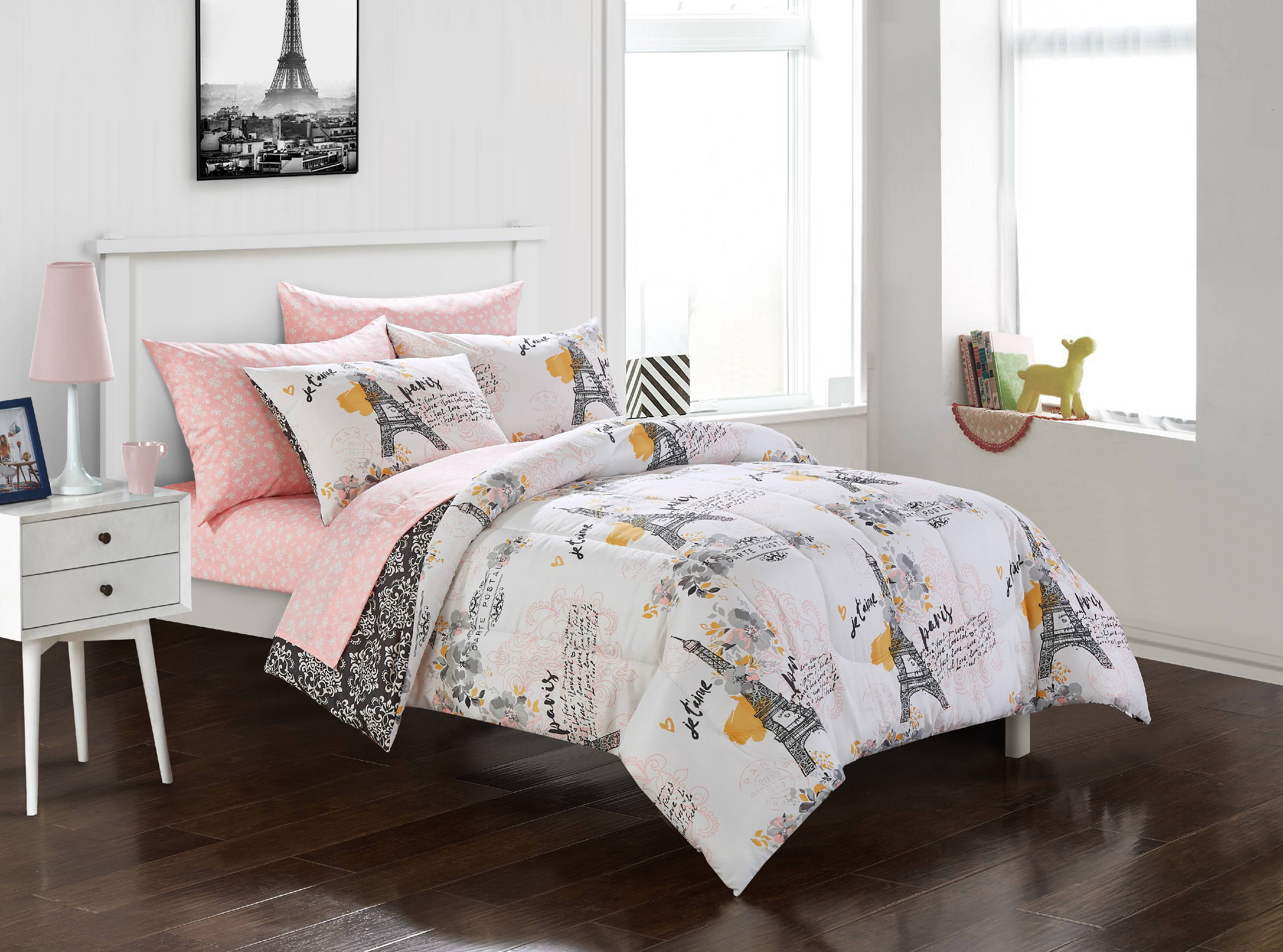 Your Zone Teen Paris Eiffel Tower Bed in a Bag Bedding Set With Reversible Comforter