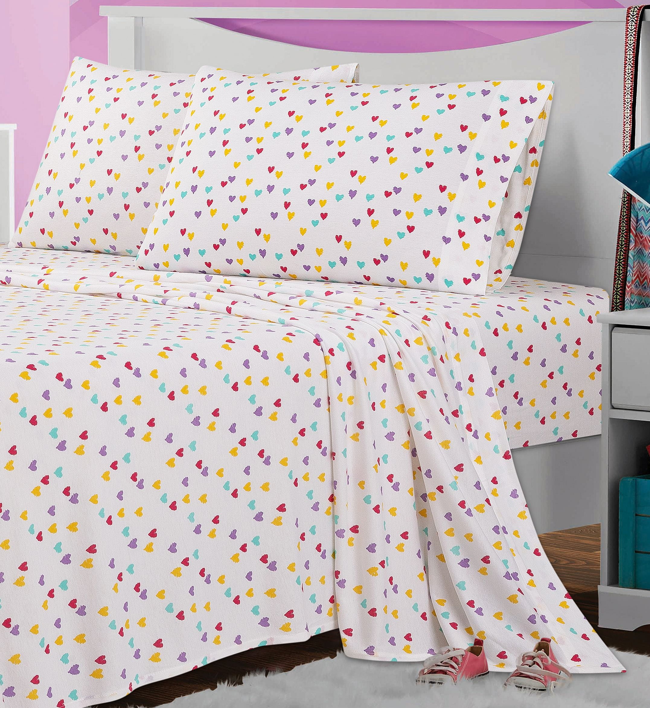Your Zone Teens Jersey Hearts Sheet Set, Full, Multicolor, 4 Pcs