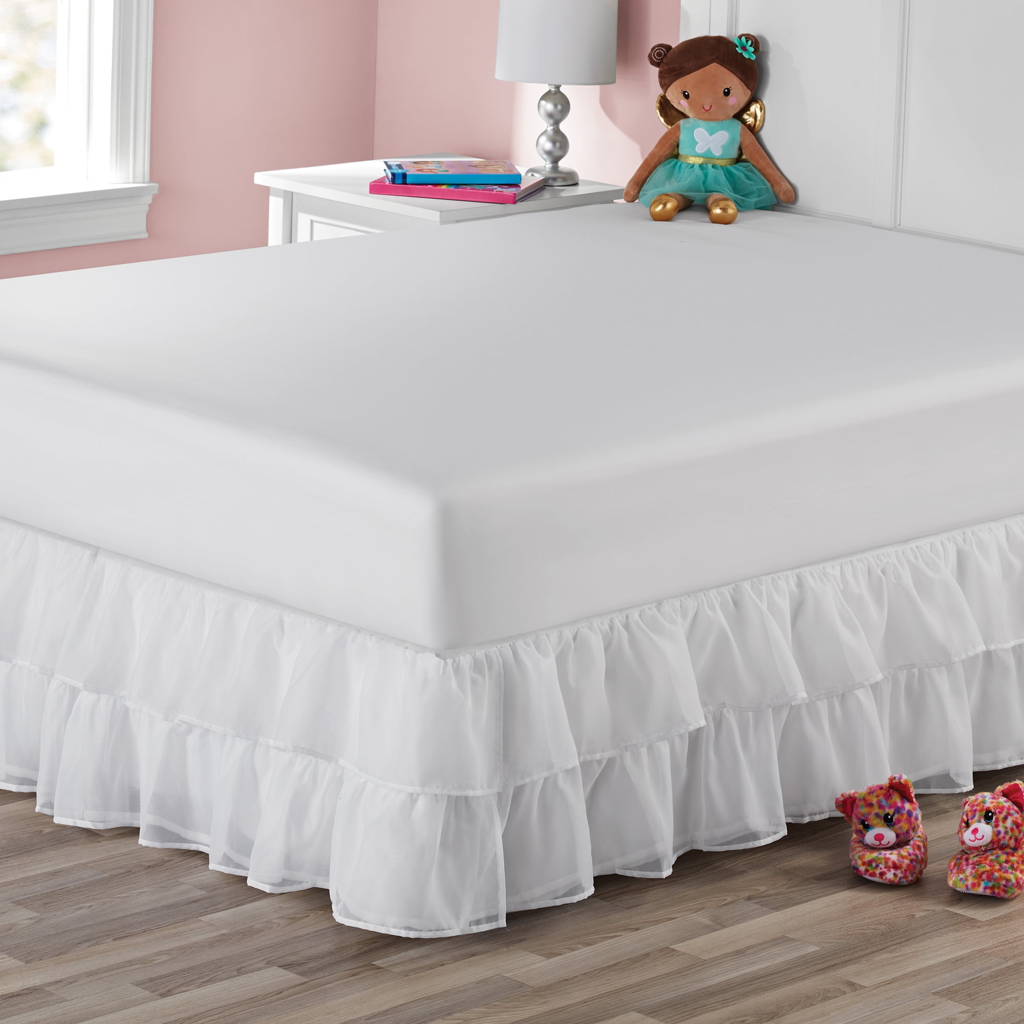 Your Zone TwoTier Organza Ruffle Bed Skirt Solid Arctic White Twin