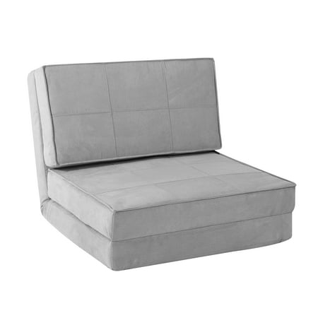 Your Zone Ultra Soft Suede 3 Position Convertible Lounge Flip Chair, Silver