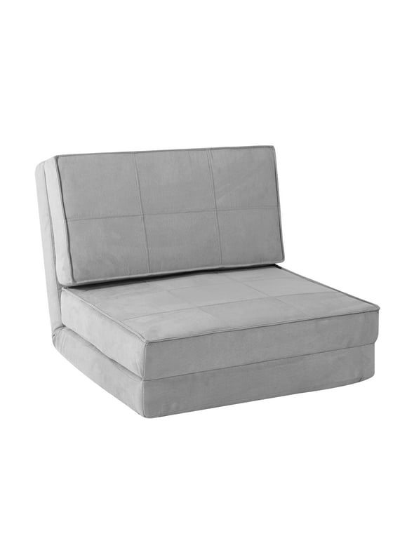 Your Zone Ultra Soft Suede 3 Position Convertible Lounge Flip Chair, Silver