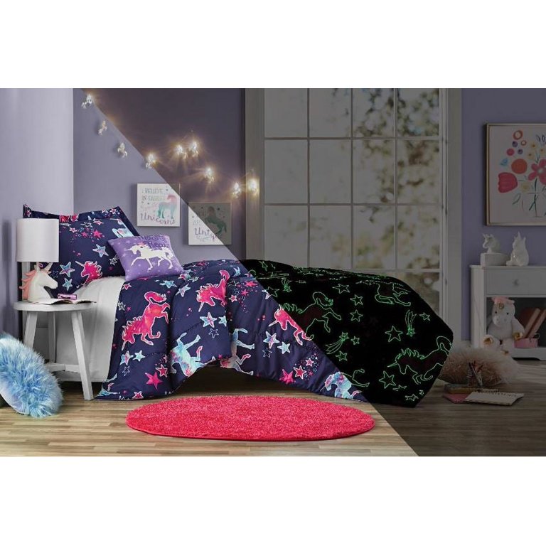 ROYALAY Kids Glow In The Dark Comforter Set – 5-Piece Twin Bedding, Purple Starry Night, Super Soft