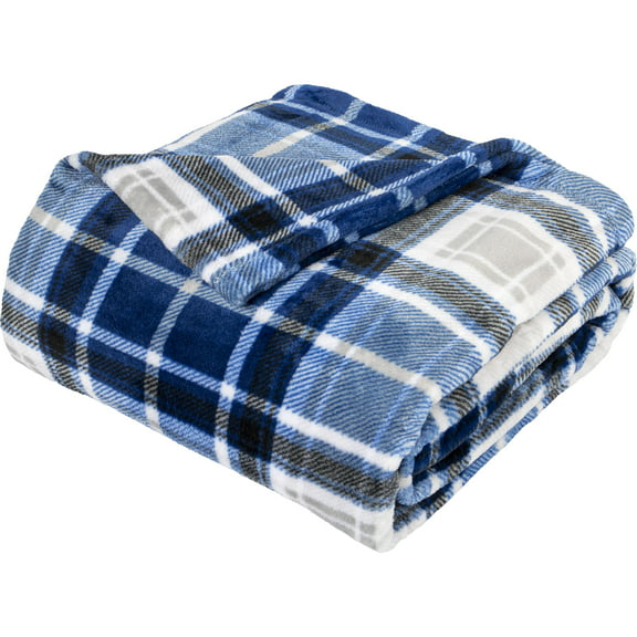 Your Zone Velvet Plush Blanket, 100% Polyester, 72" x 90", Plaid, Machine Washable