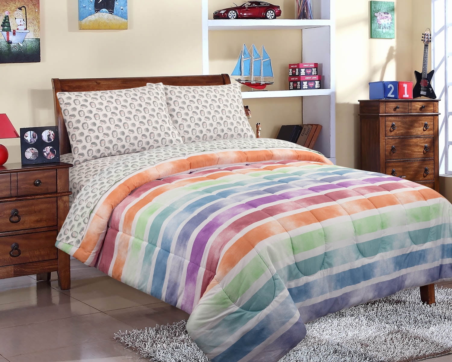 Your Zone Watercolor Stripe Bed in a Bag Bedding Set