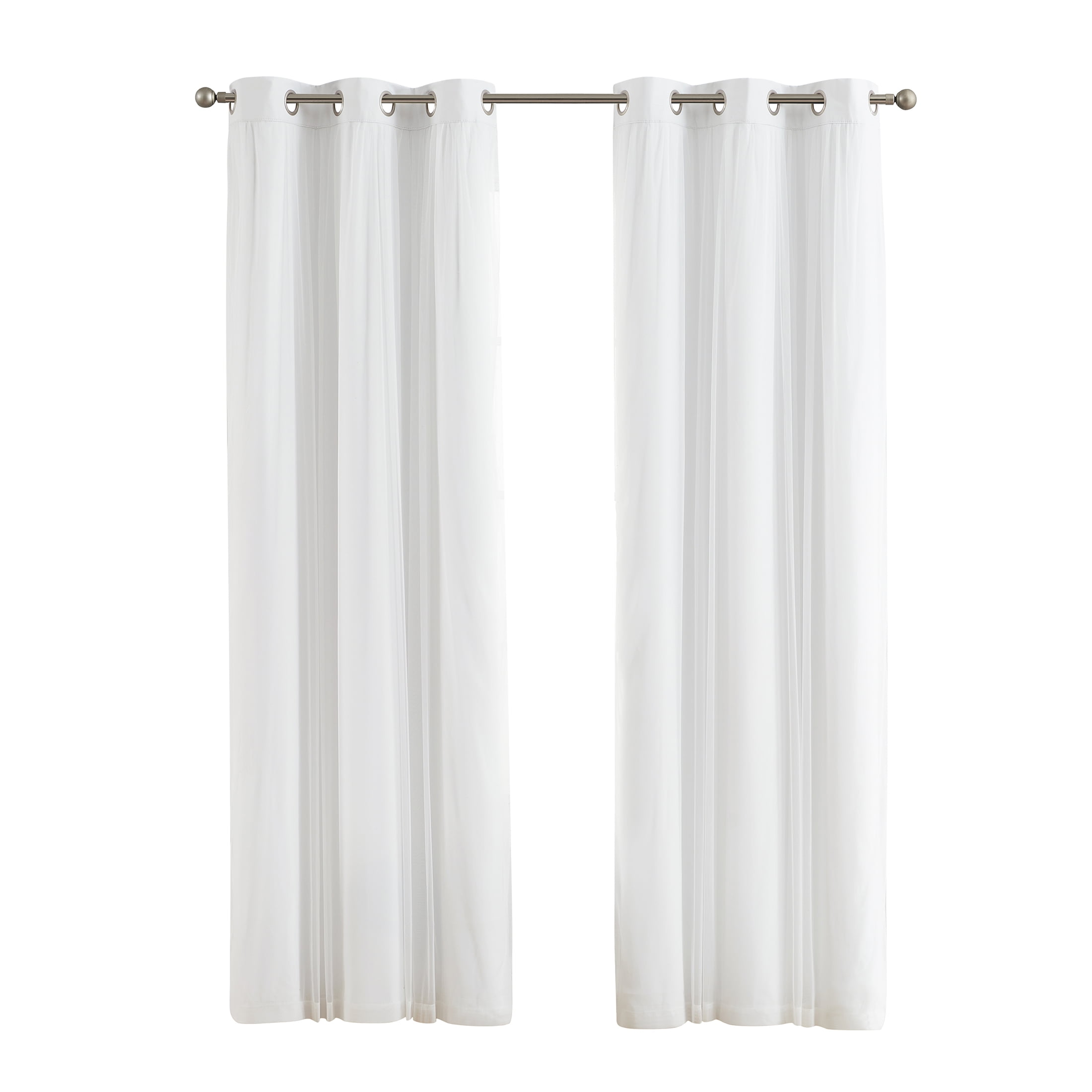 Your Zone White Blackout with Sheer Overlay Grommet Curtain Panel, 37 ...