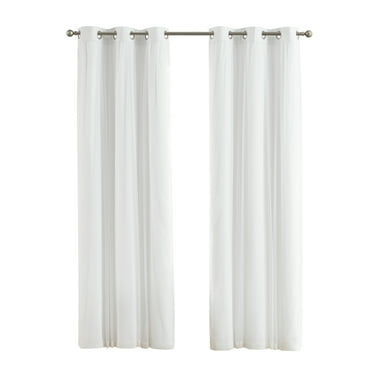 Your Zone White Blackout with Sheer Overlay Grommet Curtain Panel, 37" x 84"
