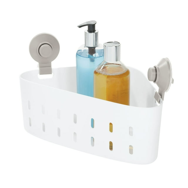 Your Zone White Plastic Suction Corner Shower Organizer, 12.15" x 7.25" x 4.5", 1 Shelf
