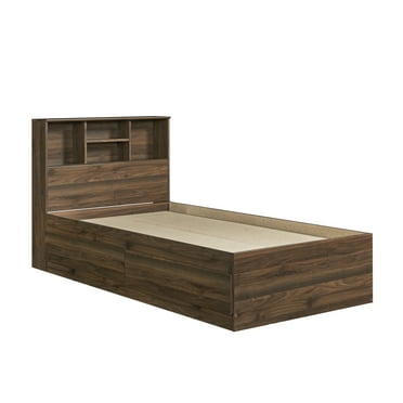 Your Zone kids Storage Bed with Bookcase Headboard, Twin, Canyon Walnut Finish