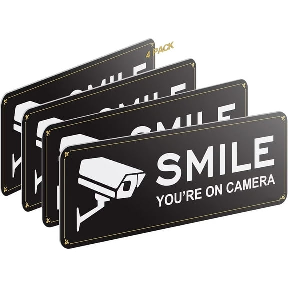 Your on Camera Signs 4 Pack 9" x 3.1" Acrylic Camera Signs for Home Security, Include Adhesive Backing